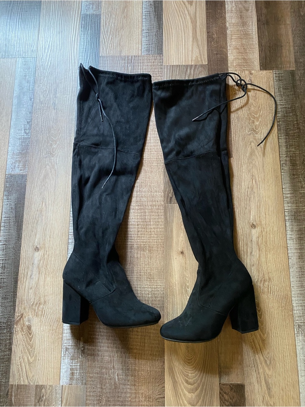Pierre Dumas Black Over-The-Knee Block Heel Boots with Tie Detail